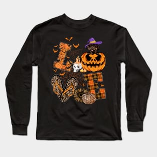 Funny Doodle Dog Lover Gift Love Doodle Halloween Pumpkin Long Sleeve T-Shirt